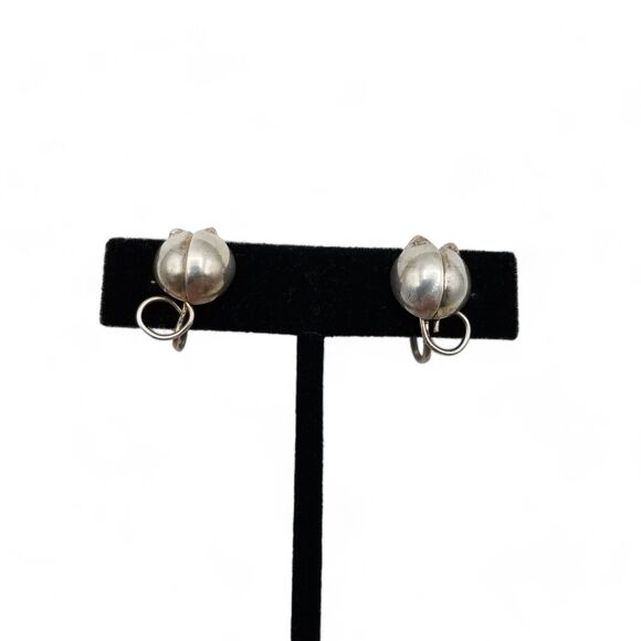 Vintage Sterling Silver Earrings Screw Back Budding Flower With Stem Minimalist - Picture 2 of 7